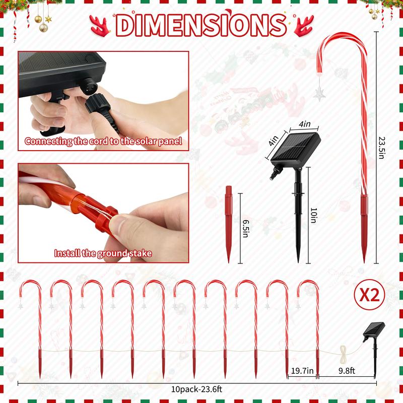 🔥Hot Sale 🎁✨Christmas Solar Candy Cane Lights & IP65 Waterproof, Outdoor & Indoor Pathway Lights, Garden Yard Decorations