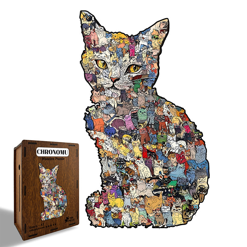 🎅 Early Christmas Sale 🎁Creative Cat Wooden Jigsaw Puzzles for Piggy Bank