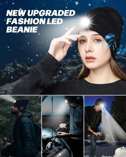 🔥 Hot Sale 🎁Bluetooth Beanie with a Light, Unisex USB Rechargeable 6 LED Fashlight Hat