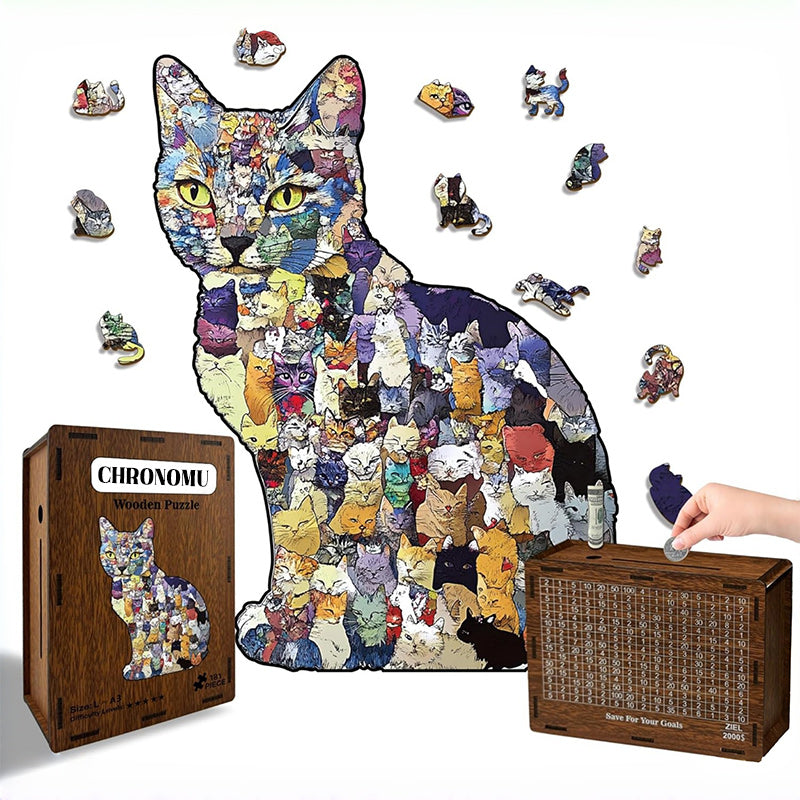 🎅 Early Christmas Sale 🎁Creative Cat Wooden Jigsaw Puzzles for Piggy Bank