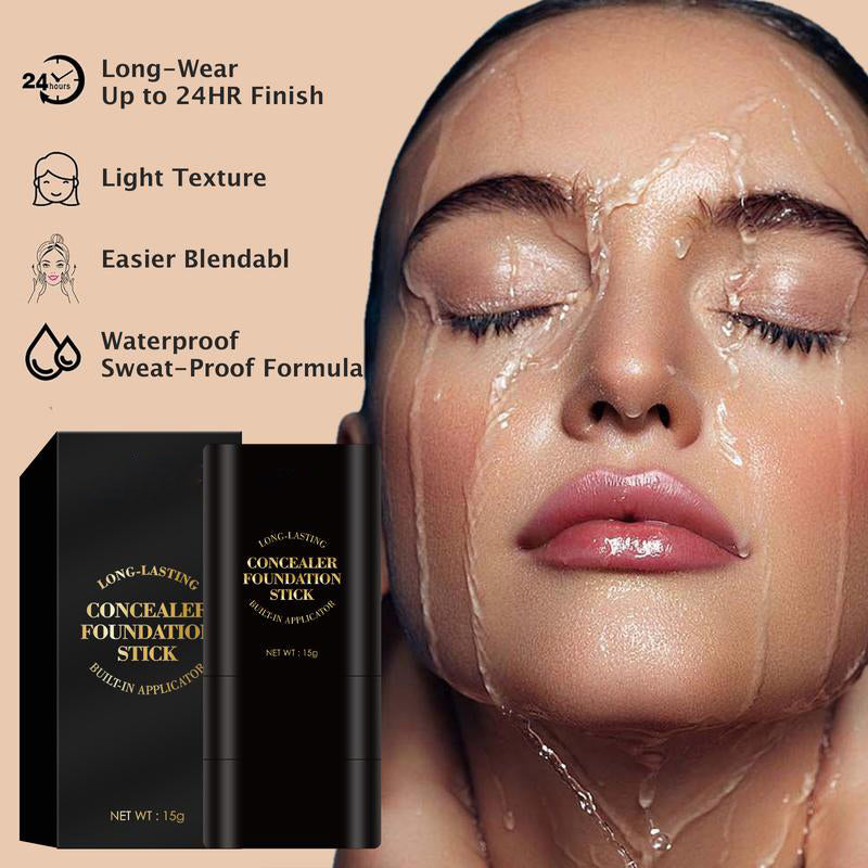 🔥 2-in-1 Foundation & Concealer Stick with Moisturizing, Lightweight & Built-In Brush