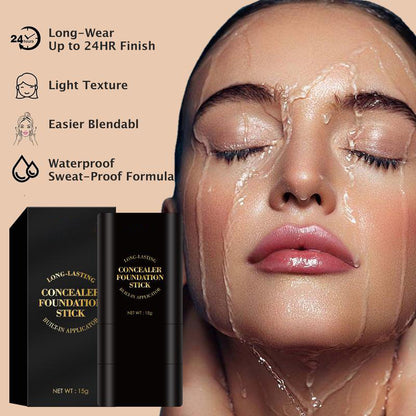 🔥 2-in-1 Foundation & Concealer Stick with Moisturizing, Lightweight & Built-In Brush