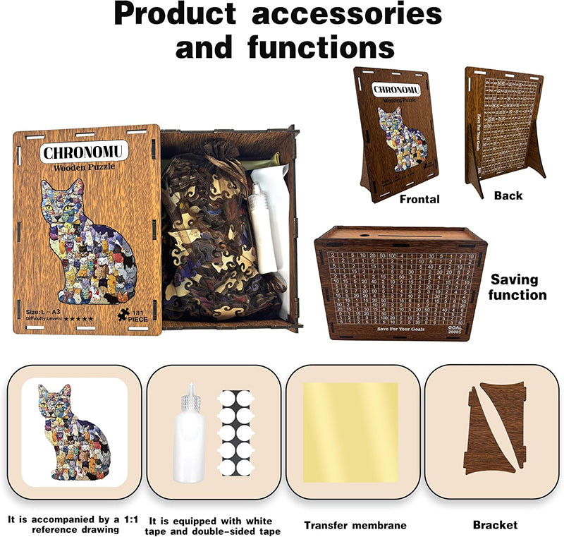 🎅 Early Christmas Sale 🎁Creative Cat Wooden Jigsaw Puzzles for Piggy Bank