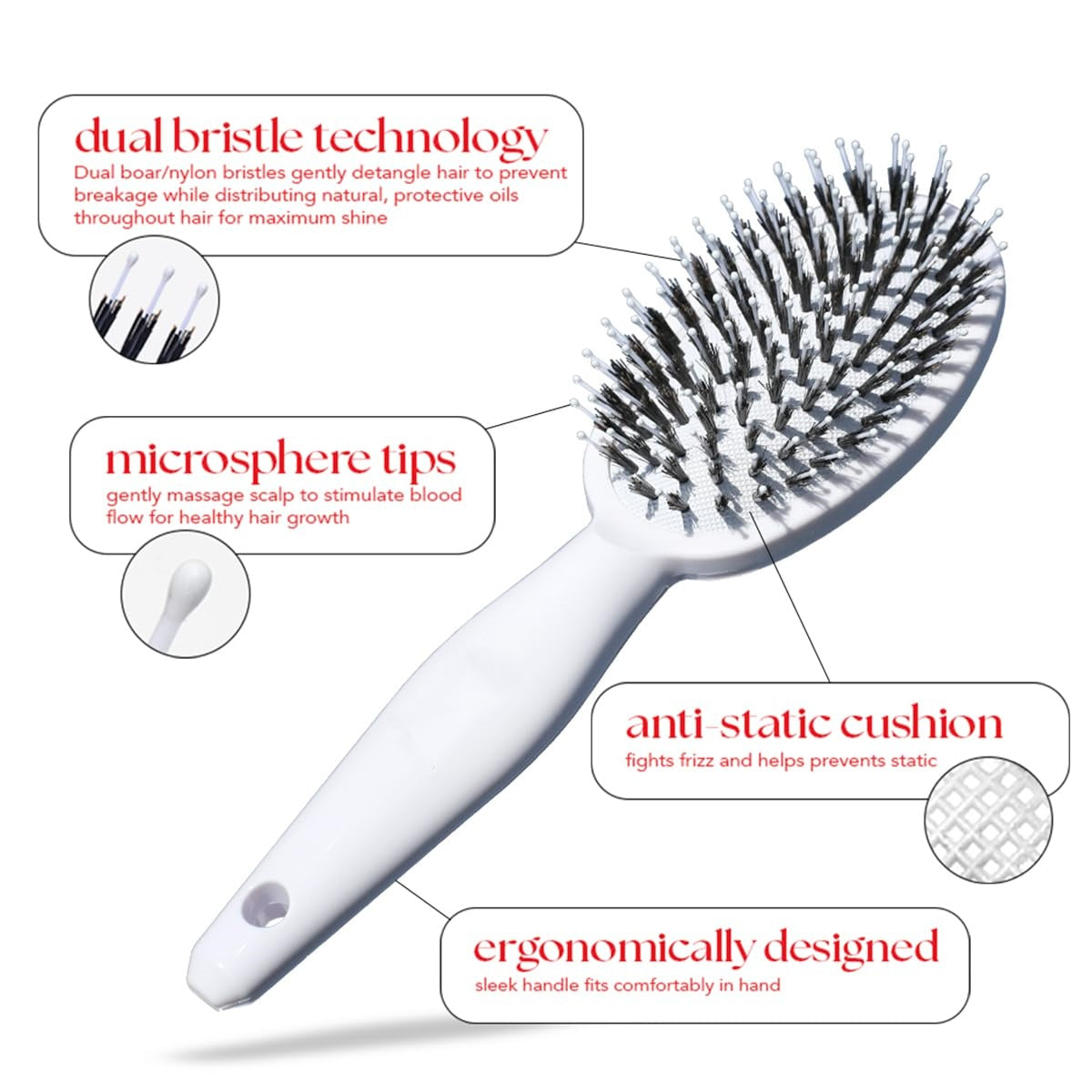 🎅 Early Christmas Sale 🎁 The Ultimate Hair Gift - Hybrid Boar & Nylon Bristle Brush for Stronger, Shinier Hair