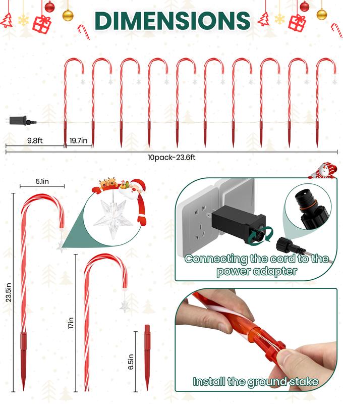🔥Hot Sale 🎁✨Christmas Solar Candy Cane Lights & IP65 Waterproof, Outdoor & Indoor Pathway Lights, Garden Yard Decorations