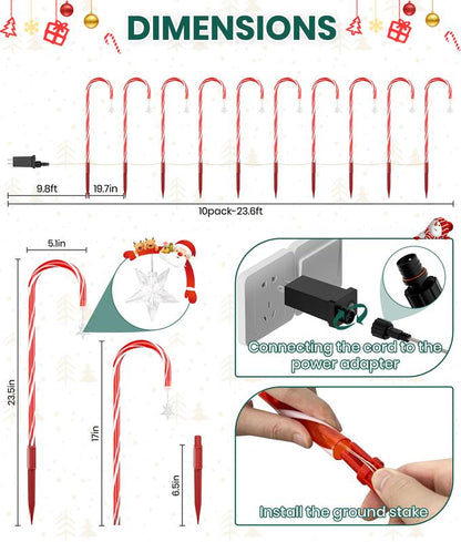 🔥Hot Sale 🎁✨Christmas Solar Candy Cane Lights & IP65 Waterproof, Outdoor & Indoor Pathway Lights, Garden Yard Decorations
