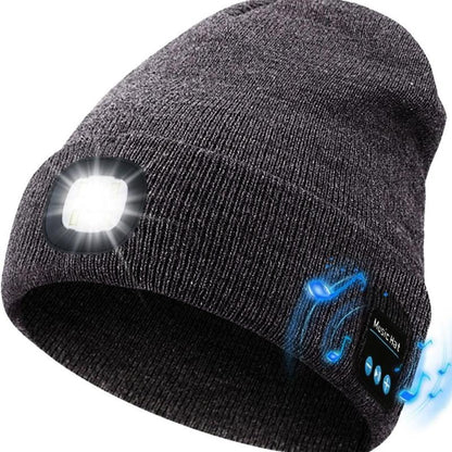 🔥 Hot Sale 🎁Bluetooth Beanie with a Light, Unisex USB Rechargeable 6 LED Fashlight Hat