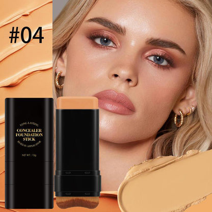🔥 2-in-1 Foundation & Concealer Stick with Moisturizing, Lightweight & Built-In Brush