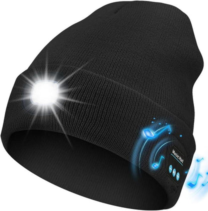 🔥 Hot Sale 🎁Bluetooth Beanie with a Light, Unisex USB Rechargeable 6 LED Fashlight Hat