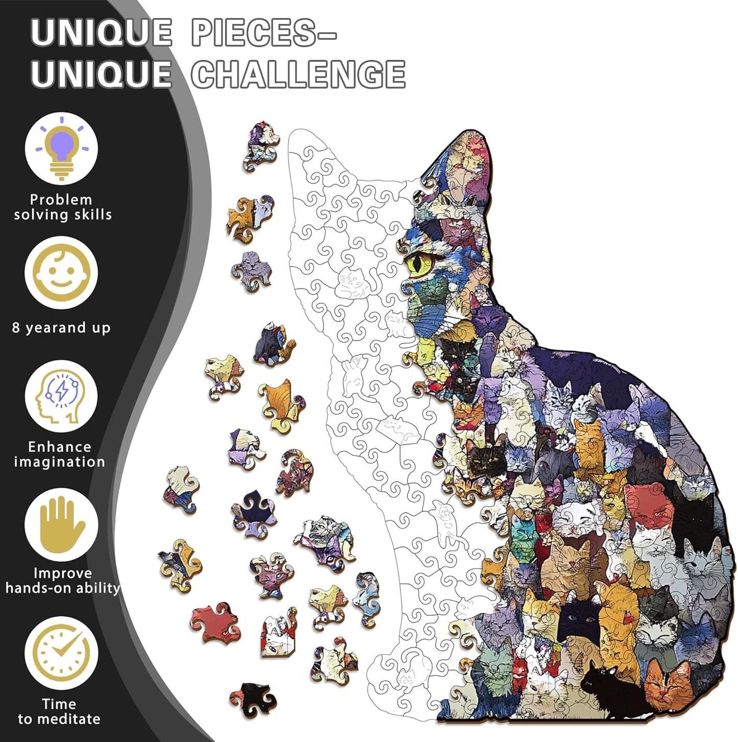 🎅 Early Christmas Sale 🎁Creative Cat Wooden Jigsaw Puzzles for Piggy Bank