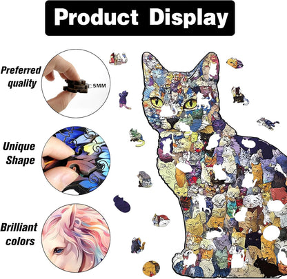 🎅 Early Christmas Sale 🎁Creative Cat Wooden Jigsaw Puzzles for Piggy Bank