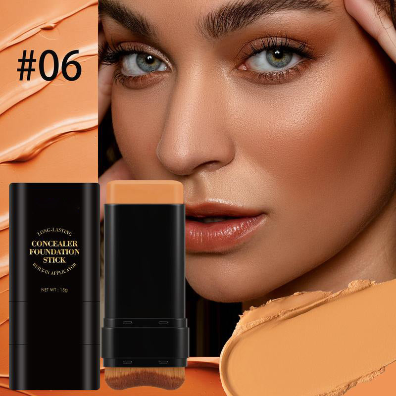 🔥 2-in-1 Foundation & Concealer Stick with Moisturizing, Lightweight & Built-In Brush