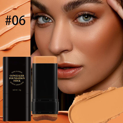 🔥 2-in-1 Foundation & Concealer Stick with Moisturizing, Lightweight & Built-In Brush