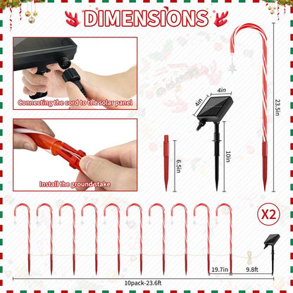 🔥Hot Sale 🎁✨Christmas Solar Candy Cane Lights & IP65 Waterproof, Outdoor & Indoor Pathway Lights, Garden Yard Decorations