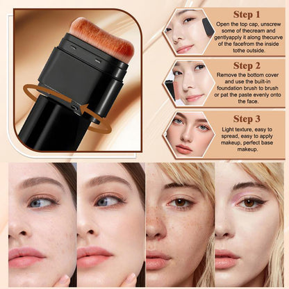 🔥 2-in-1 Foundation & Concealer Stick with Moisturizing, Lightweight & Built-In Brush