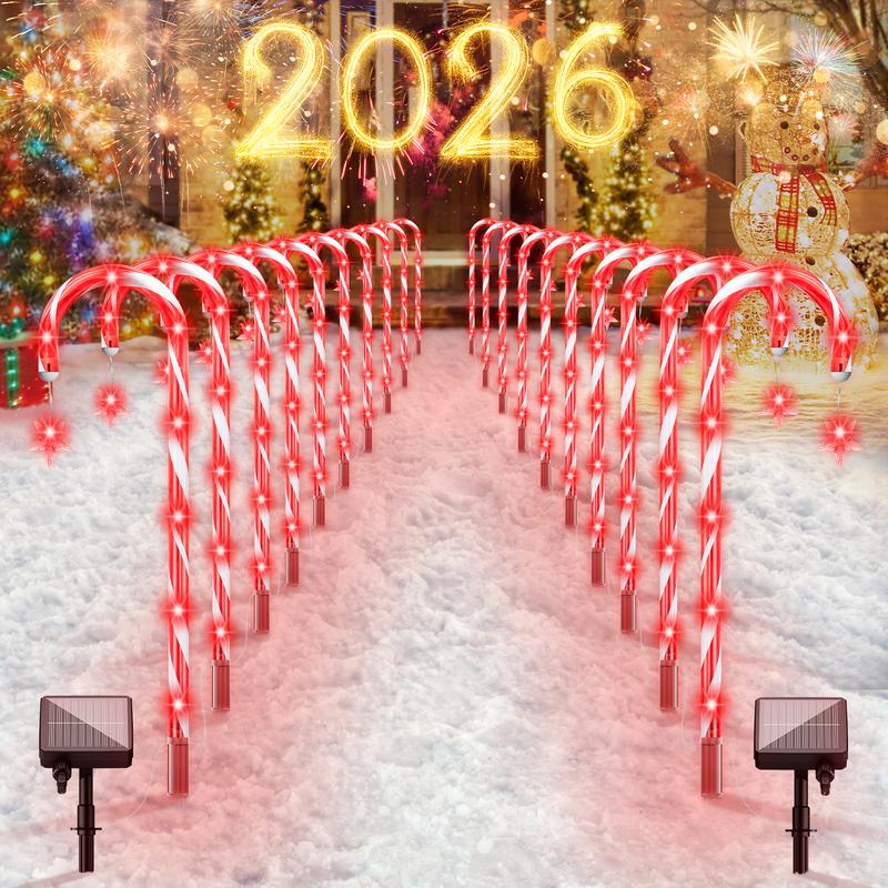 🔥Hot Sale 🎁✨Christmas Solar Candy Cane Lights & IP65 Waterproof, Outdoor & Indoor Pathway Lights, Garden Yard Decorations