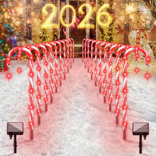 🔥Hot Sale 🎁✨Christmas Solar Candy Cane Lights & IP65 Waterproof, Outdoor & Indoor Pathway Lights, Garden Yard Decorations