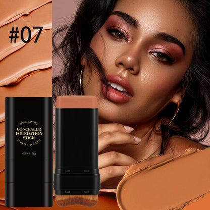 🔥 2-in-1 Foundation & Concealer Stick with Moisturizing, Lightweight & Built-In Brush
