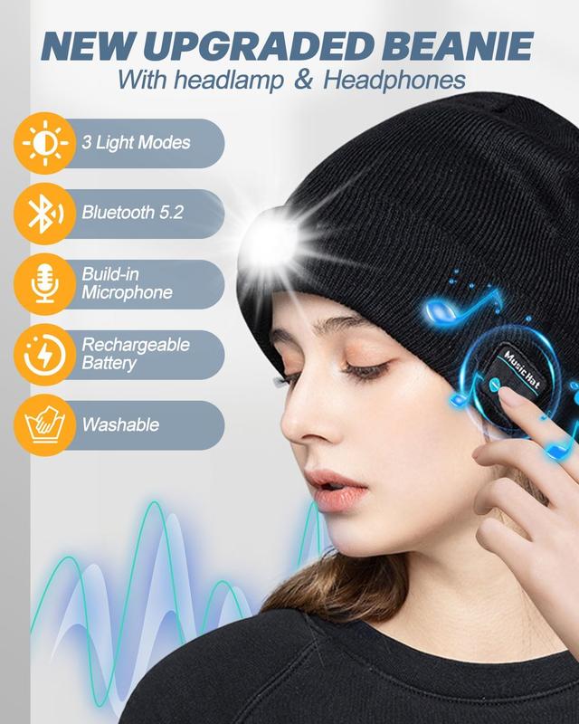 🔥 Hot Sale 🎁Bluetooth Beanie with a Light, Unisex USB Rechargeable 6 LED Fashlight Hat