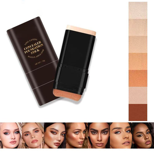 🔥 2-in-1 Foundation & Concealer Stick with Moisturizing, Lightweight & Built-In Brush