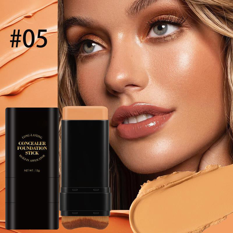 🔥 2-in-1 Foundation & Concealer Stick with Moisturizing, Lightweight & Built-In Brush