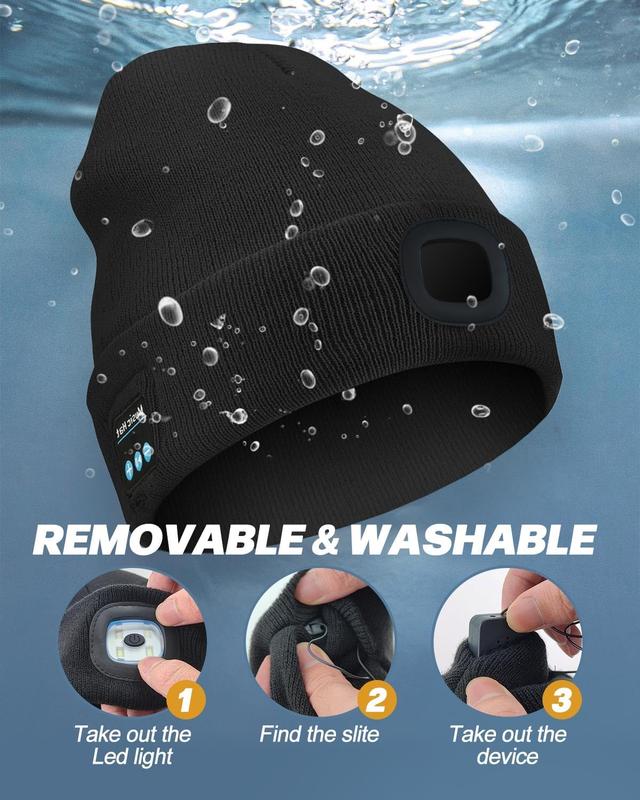 🔥 Hot Sale 🎁Bluetooth Beanie with a Light, Unisex USB Rechargeable 6 LED Fashlight Hat