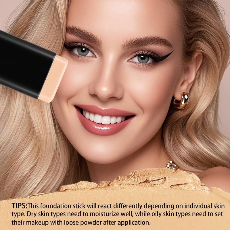 🔥 2-in-1 Foundation & Concealer Stick with Moisturizing, Lightweight & Built-In Brush