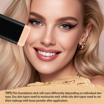 🔥 2-in-1 Foundation & Concealer Stick with Moisturizing, Lightweight & Built-In Brush